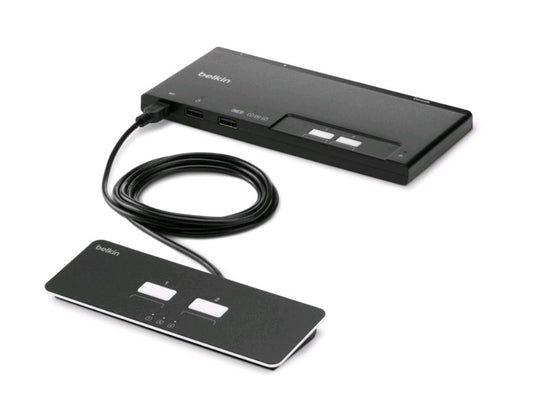 The Belkin Modular 2-Port SKM Switch with Remote PP4.0 enables streamlined control over two computers from a single keyboard and mouse setup. Designed for desktop environments, it integrates USB and KVM interfaces to simplify complex workflows. Ideal for secure switching applications, the unit is TAA compliant and manufactured in the United States.