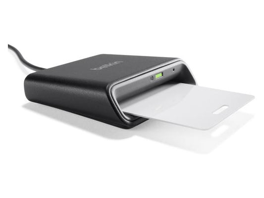 The BELKIN USB Smart Card / CAC Reader (F1DN005U) is a compact and secure smart card reader designed for environments that require user authentication. With a single USB interface, this TAA-compliant device ensures compatibility with government and enterprise systems. Its small footprint and 3-year warranty enhance usability and reliability.