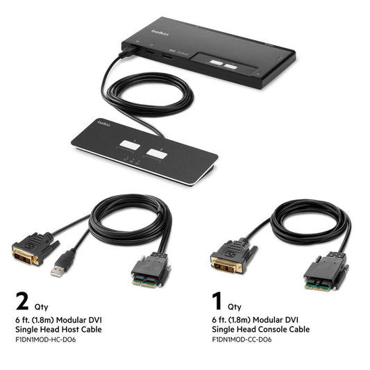 Commutateur KVM DVI modulaire sécurisé Belkin à 2 ports, 4K à 30 Hz, télécommande, TAA