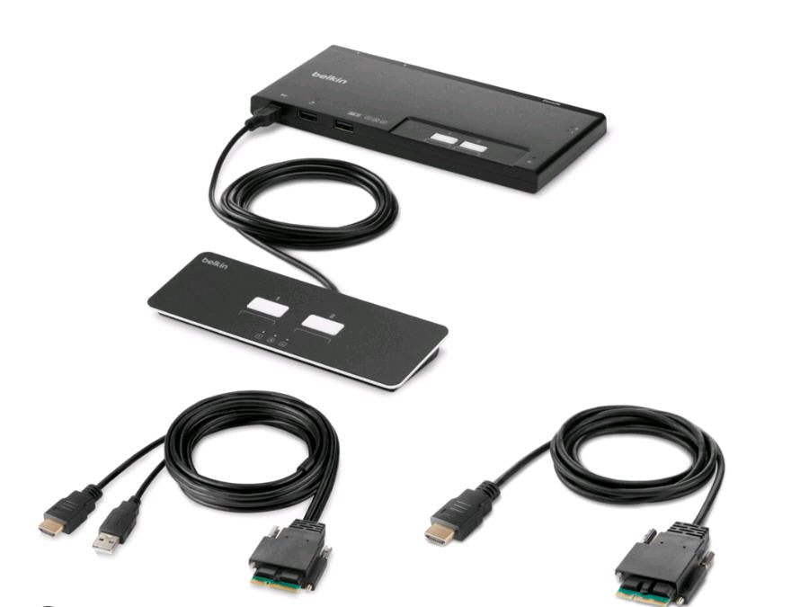 Belkin 2-Port Single Head HDMI Modular Secure KVM Switch PP4.0 W/Remote. Designed for secure and efficient desktop deployments, it supports high-resolution displays and a streamlined modular architecture to enhance multi-computer control. Ideal for government, defense, or enterprise-class workflows that demand secure computing.