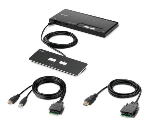 Belkin 2-Port Single Head HDMI Modular Secure KVM Switch PP4.0 W/Remote. Designed for secure and efficient desktop deployments, it supports high-resolution displays and a streamlined modular architecture to enhance multi-computer control. Ideal for government, defense, or enterprise-class workflows that demand secure computing.