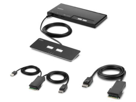 Belkin 2-Port Single Head DP Modular Secure KVM Switch PP4.0 W/Remote delivers secure switching between two computers using a modular desktop design. Built for environments requiring high assurance separation between networks, this TAA-compliant KVM features DP video support and a remote controller for enhanced usability. Tightly engineered to U.S. standards, it's ideal for government and defense applications.