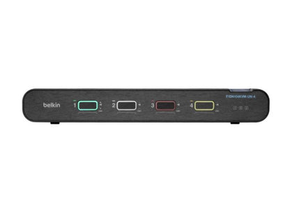 Belkin's 4-Port Single Head DP/HDMI to DP/HDMI Video Secure Desktop KVM Switch PP4.0 provides high-assurance switching for sensitive computing environments. Designed for secure desktop applications, this KVM switch supports CAC integration, ensuring compliance and strong security protocols. Ideal for organizations requiring TAA-compliant and U.S.-manufactured hardware.