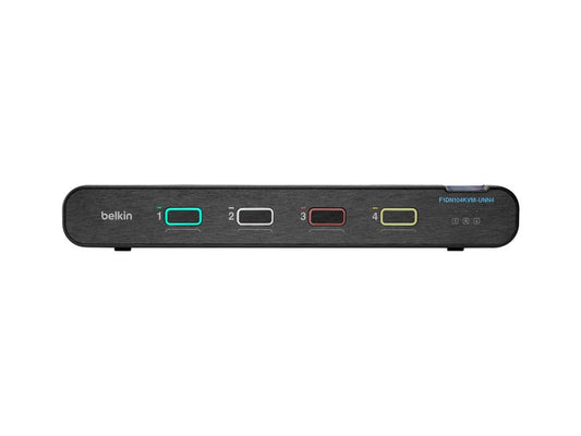 Belkin's 4-Port Single Head Secure Desktop KVM Switch offers seamless universal video compatibility for both legacy and modern systems. Supporting both DisplayPort and HDMI connections, this TAA-compliant device provides secure switching in environments that demand trusted performance.