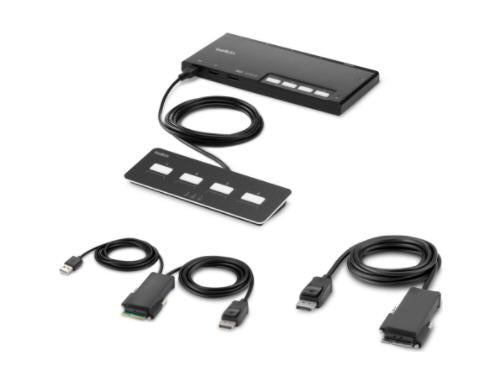 Belkin 4-Port Single Head DP Modular Secure KVM Switch PP4.0 W/Remote. Designed for government and enterprise environments needing strict data isolation across multiple computers, this modular KVM switch provides secure, efficient switching between four systems. Includes remote access and TAA compliance for compatibility with federal procurement standards.