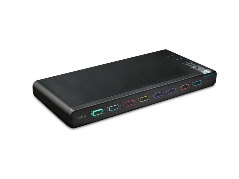 Belkin 8-Port Single Head DP/HDMI to DP/HDMI Video Secure Desktop KVM Switch PP4.0. Designed for secure, high-resolution desktop environments, it supports up to 8 computers and delivers seamless video switching with compliance to NIAP PSD 4.0 standards.