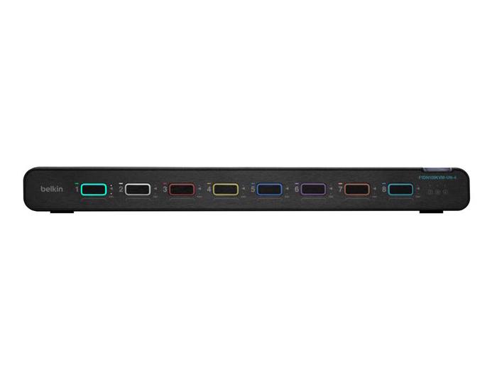 Belkin 8-Port Single Head DP/HDMI to DP/HDMI Video Secure Desktop KVM Switch PP4.0. Designed for secure, high-resolution desktop environments, it supports up to 8 computers and delivers seamless video switching with compliance to NIAP PSD 4.0 standards.