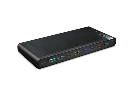 Belkin 8-Port Single Head DP/HDMI KVM Switch offers secure desktop switching with NIAP PP 4.0 compliance. Supporting up to 4K@60Hz resolution and customized port labeling, it's ideal for sensitive multi-computer environments requiring high visual fidelity and certified data protection.
