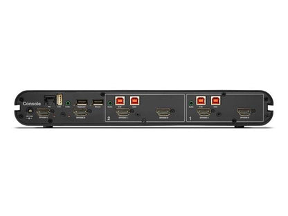 Belkin's 2-Port Dual Head DP/HDMI to DP/HDMI Secure Desktop KVM Switch (PP4.0) offers seamless video switching and robust data protection for high-security environments. Featuring NIAP Protection Profile 4.0 compliance, dual monitor support, and CAC compatibility, this device ensures both convenience and secure operability across two machines simultaneously.