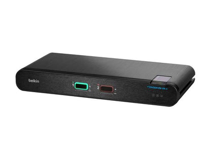 Belkin's 2-Port Dual Head DP/HDMI to DP/HDMI Secure Desktop KVM Switch (PP4.0) offers seamless video switching and robust data protection for high-security environments. Featuring NIAP Protection Profile 4.0 compliance, dual monitor support, and CAC compatibility, this device ensures both convenience and secure operability across two machines simultaneously.