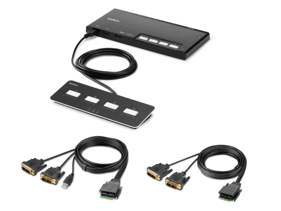 The Belkin F1DN204MOD-DD-4 is a 4-port modular secure KVM switch designed for secure environments that require stringent data handling. Supporting dual-head DVI video output and NIAP PP PSD 4.0 compliance, this switch provides high-resolution support up to 4K at 30Hz. It includes tamper-evident packaging and meets TAA compliance standards, making it ideal for government and defense applications.