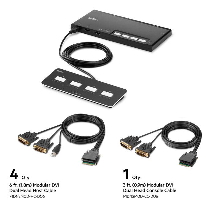 Belkin 4-Port Dual Head DVI Secure KVM Switch with Remote - F1DN204MOD-DD-4