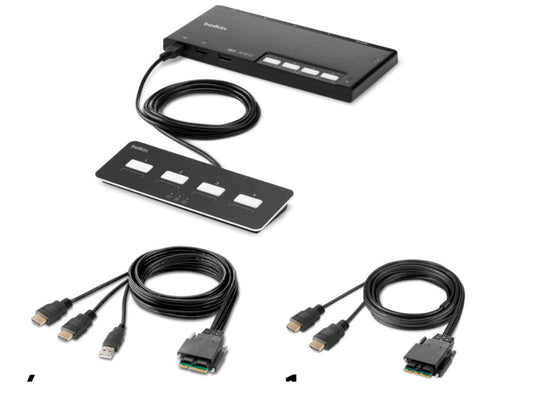 The Belkin F1DN204MOD-HH-4 is a 4-Port Dual Head HDMI Modular Secure KVM Switch designed for NIAP PP PSD 4.0 compliance. Ideal for high-security environments, it supports resolutions up to 4K at 30Hz and comes with a remote. Tamper-evident packaging ensures trusted delivery, while TAA compliance makes it suitable for government and defense applications.