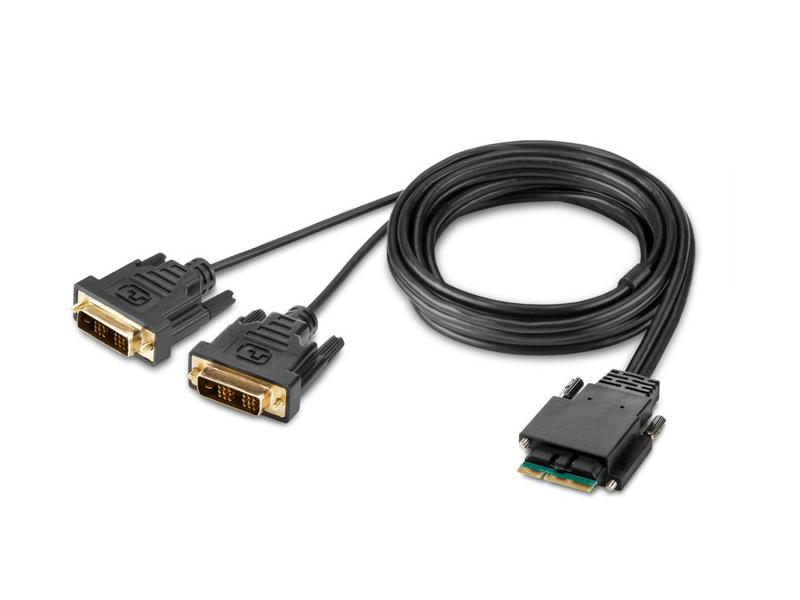 This 6-foot BELKIN Modular Dual-Head Console Cable features a male DVI to male modular connector configuration, designed for reliable KVM monitor connectivity. With a sleek black finish, TAA compliance, and a 3-year warranty, it offers secure, long-term system integration in enterprise environments.