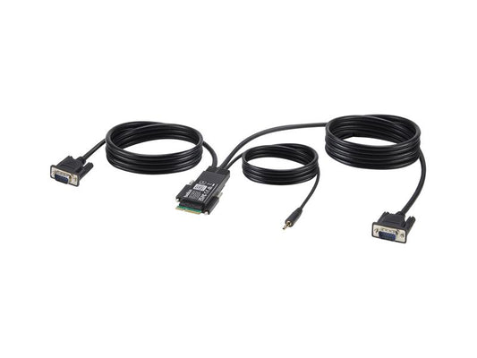 The Belkin Modular DH Console Cable offers a 6-foot connection for KVM switching setups, supporting VGA video and integrated audio. Designed for professional environments, it ensures clean signal transmission and compliance with TAA standards for government and enterprise integration.