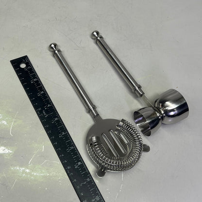 CREATIVE CO-OP Stainless Steel & Mango Wood Bar Tools w/ Stand Set of 5 DG0238