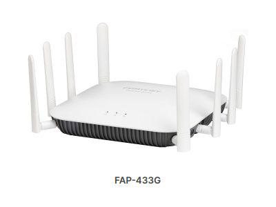 The Fortinet FortiAP-433G is a high-performance indoor wireless access point featuring tri-radio functionality with Wi-Fi 6E support. Designed for 2.4GHz, 5GHz, and 6GHz operation, the unit offers ultra-fast connectivity, dual 5G RJ-45 ports, and extended protocol support including 802.11ax, BLE, and MIMO technology. Note: 6GHz availability may vary by region.