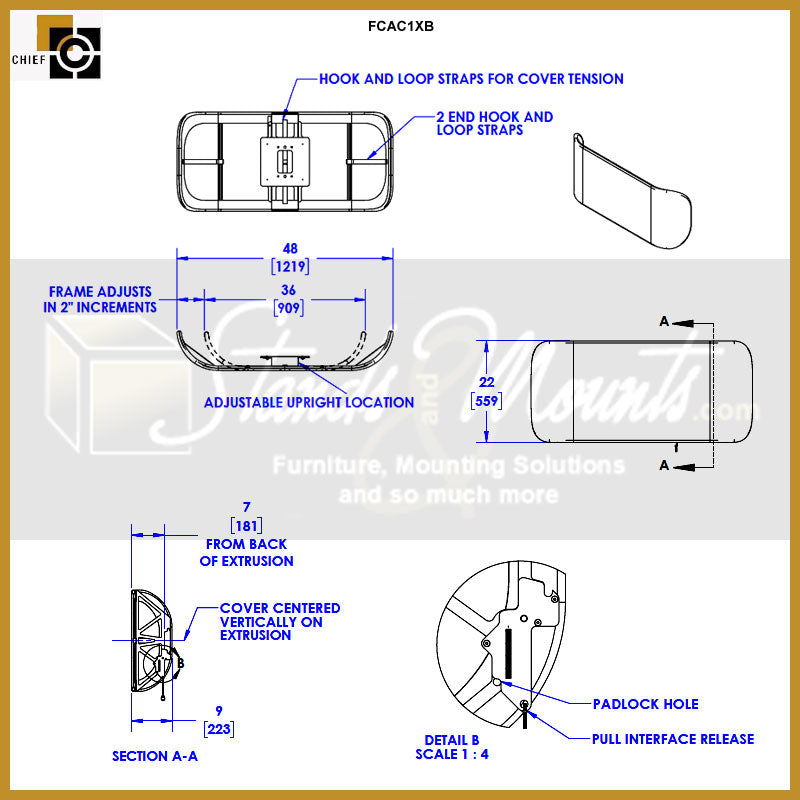 CHIEF FUSION FCAC2X1MB Couverture arrière 2x1 Medium, Noir