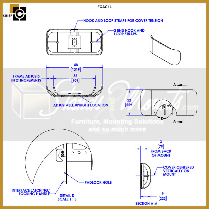 CHIEF FUSION FCAC2X1MB Couverture arrière 2x1 Medium, Noir