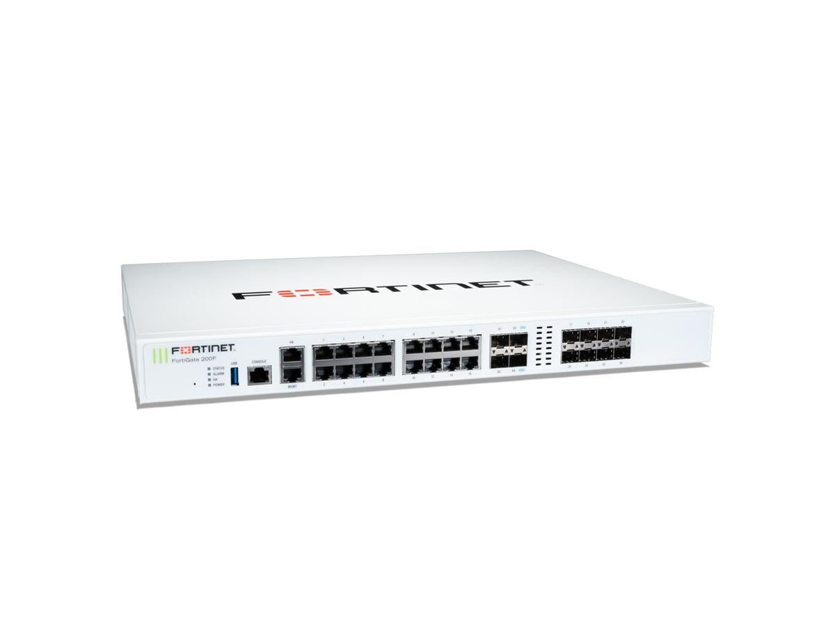 The Fortinet FortiGate-200F delivers high-performance network security, combining the FG-200F hardware with 5 years of FortiCare Premium and FortiGuard Enterprise Protection. Designed for enterprise environments, it provides exceptional throughput, session handling, and unified threat management in a 1RU form factor.