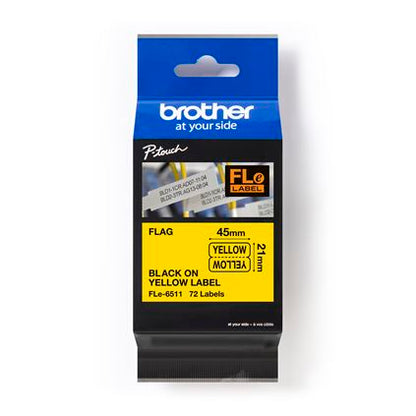 Étiquette drapeau en polyester Brother FLE6511, 21 mm x 45 mm, noir sur jaune