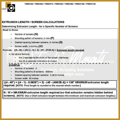 Panneau de menu extrudé CHIEF FMSH96, 96 pouces