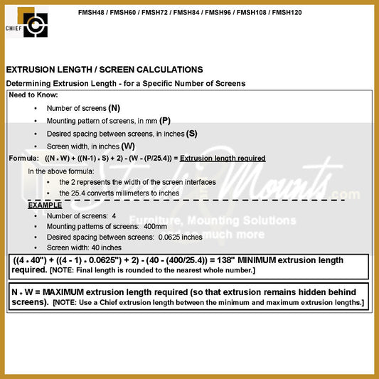 Panneau de menu extrudé CHIEF FMSH96, 96 pouces