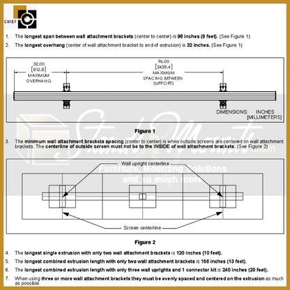 Panneau de menu extrudé CHIEF FMSH96, 96 pouces