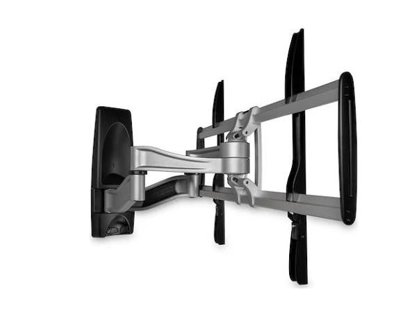 Full-motion wall mount by STARTECH supports 32" to 75" TVs up to 165.4 lb. With +15/-15° tilt and articulating arms, it offers flexible, single-stud mounting ideal for corners. Designed in silver with heavy-duty universal compatibility and TAA compliance.