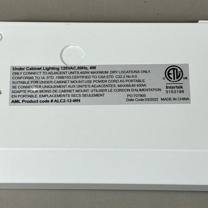 AMERICAN LIGHTING 2 LED Under Cabinet Light 12" 4W 3000K White ALC212WH