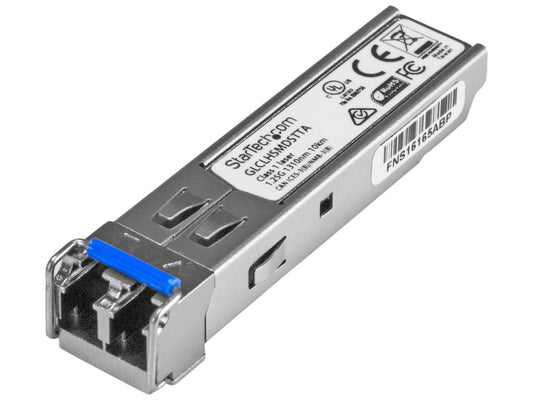 The STARTECH Cisco GLC-LH-SMD Compatible SFP is a high-performance 1000BASE-LX/LH 1GbE transceiver designed for seamless data transfer across long distances. Featuring a wavelength of 1310nm and supporting both SMF and MMF cabling, it provides a transmission range up to 10km. This MSA compliant, hot-swappable module ensures network flexibility with robust reliability and a lifetime warranty.