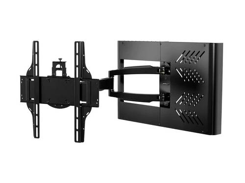 The Peerless HA746-STB is a hospitality-grade articulating wall arm mount designed for simple installation and professional cable management. Finished in semi-gloss black epoxy, this mount accommodates set-top boxes and supports single or dual metal stud, wood, or concrete applications. Ideal for hotels and commercial environments where secure, serviceable installations are critical.