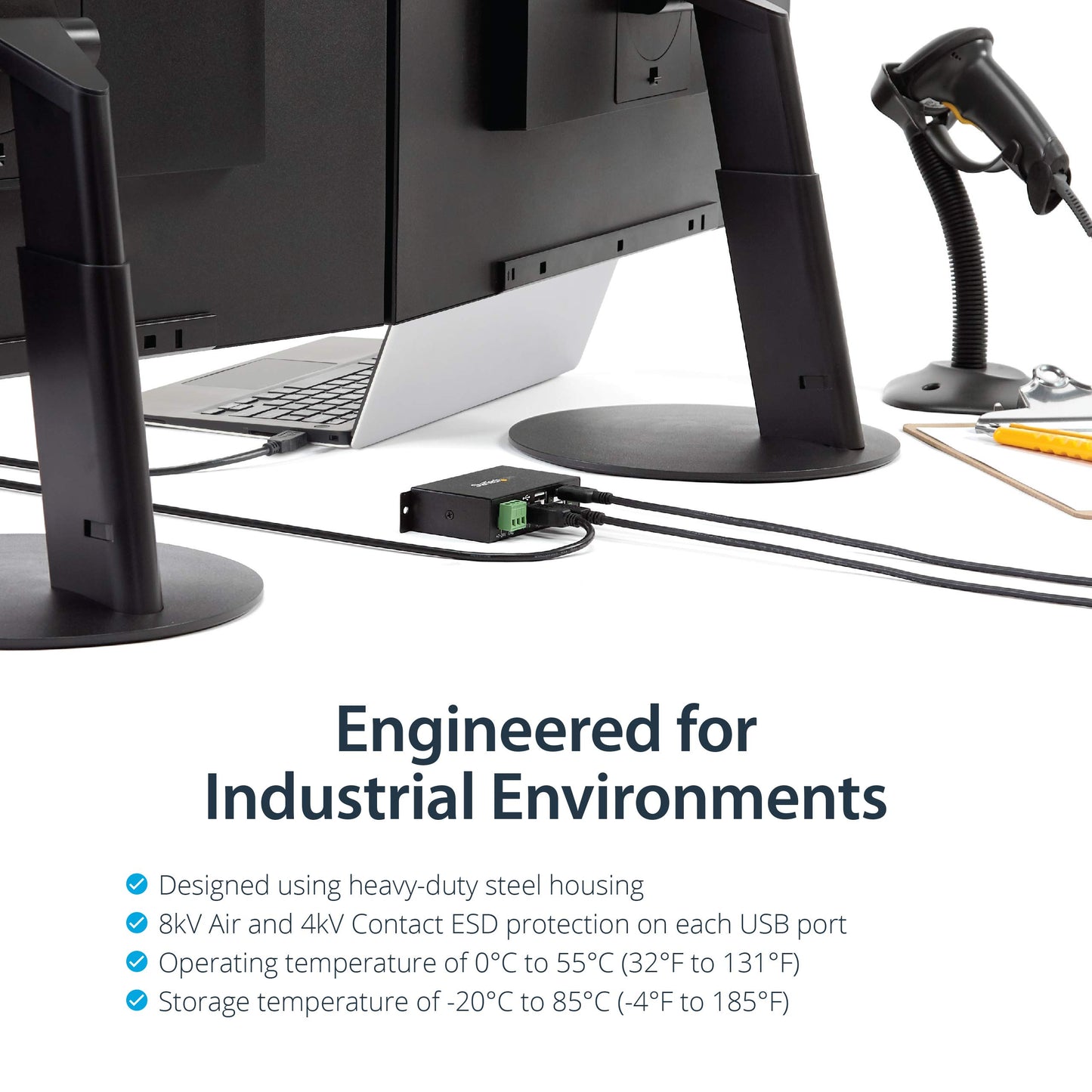 Hub USB 2.0 industriel StarTech 4 ports, -40 °C à 85 °C, 480 Mbit/s, montage DIN
