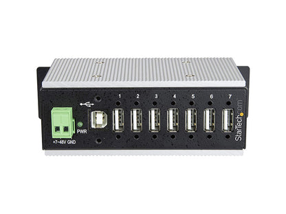 Designed for harsh industrial settings, the StarTech HB20A7AME is a rugged 7-port USB 2.0 hub that ensures stable connectivity with wired, screw-lock Type-A ports. Featuring surge protection up to 350W and an extended operating temperature range (-40°F to 185°F), it’s ideal for demanding applications requiring reliable USB expansion. With DIN and surface mount options, it integrates seamlessly into industrial control panels or IT infrastructure.