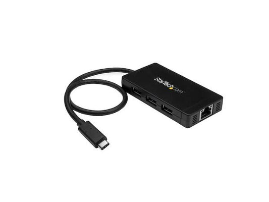 Turn your USB-C laptop port into a productivity powerhouse with the StarTech USB-C to 3-Port USB-A Hub and Gigabit Ethernet Adapter. Achieve high-speed data transfers up to 5Gbps, expand connectivity with three USB Type-A ports, and enjoy reliable wired networking. Includes power adapter and a compact design ideal for business or travel use.