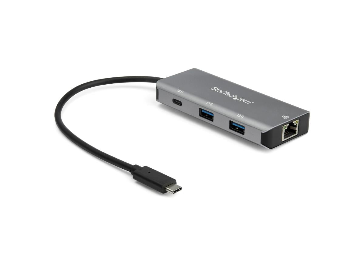 Portable and powerful, this StarTech 3-port USB-C hub adds robust versatility to your USB Type-C enabled laptop. Featuring 10Gbps data transfer, Gigabit Ethernet, and an aluminum compact design, it delivers high-speed connectivity wherever you go. The bus-powered hub supports major operating systems and Thunderbolt 3 compatibility, making it an ideal companion for mobile professionals.