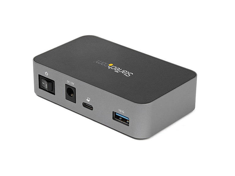 This USB-C hub by StarTech adds one USB-C and three USB-A ports—including a fast-charge BC 1.2 port—to your USB-C laptop or tablet. Supporting 10Gbps data transfer speeds via USB 3.1 Gen 2, it comes with a universal power adapter and 1m host cable for flexible installation. Ideal for desktop use with plug-and-play functionality and a robust 24W power output.