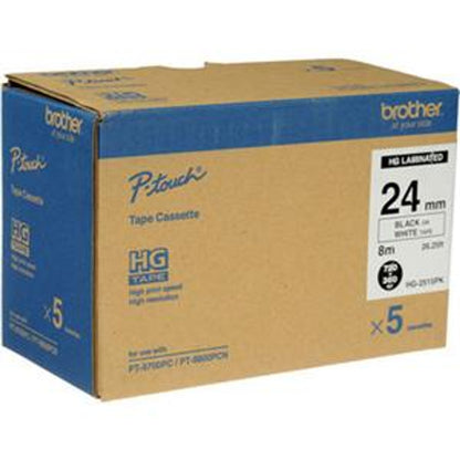 Ruban d'étiquettes Brother HGES2515PK 24 mm, noir sur blanc, paquet de 5