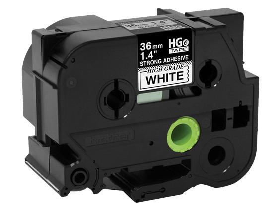 This Brother HGES2615PK label tape pack includes five cartridges of 36mm x 8m durable tape featuring black ink on a white background and extra-strength adhesive. Built for industrial labeling applications, it is TAA compliant and produced in Japan, ensuring reliability and quality. Ideal for professional-grade labeling tasks requiring permanent adhesion.