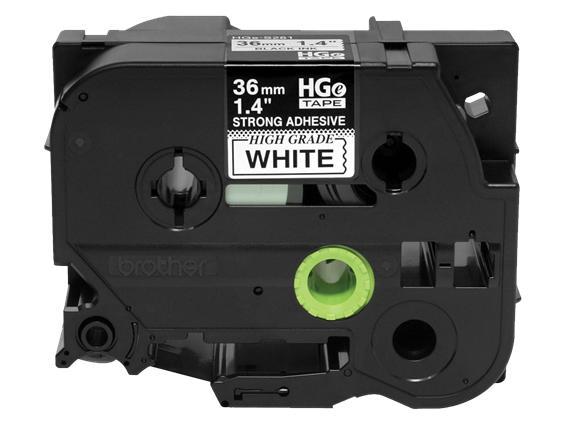 This Brother HGES2615PK label tape pack includes five cartridges of 36mm x 8m durable tape featuring black ink on a white background and extra-strength adhesive. Built for industrial labeling applications, it is TAA compliant and produced in Japan, ensuring reliability and quality. Ideal for professional-grade labeling tasks requiring permanent adhesion.