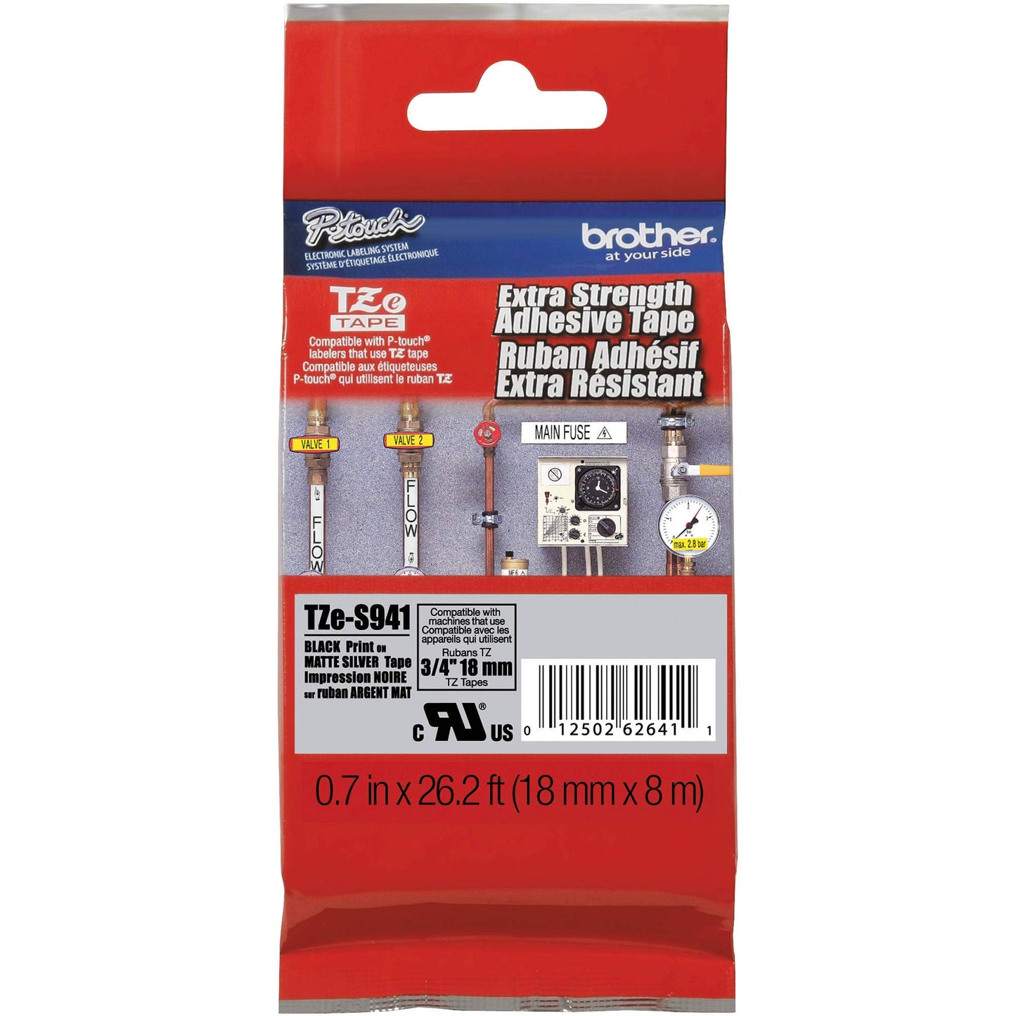 Étiquettes Brother extra-résistantes noires sur argent mat 18 mm, paquet de 5