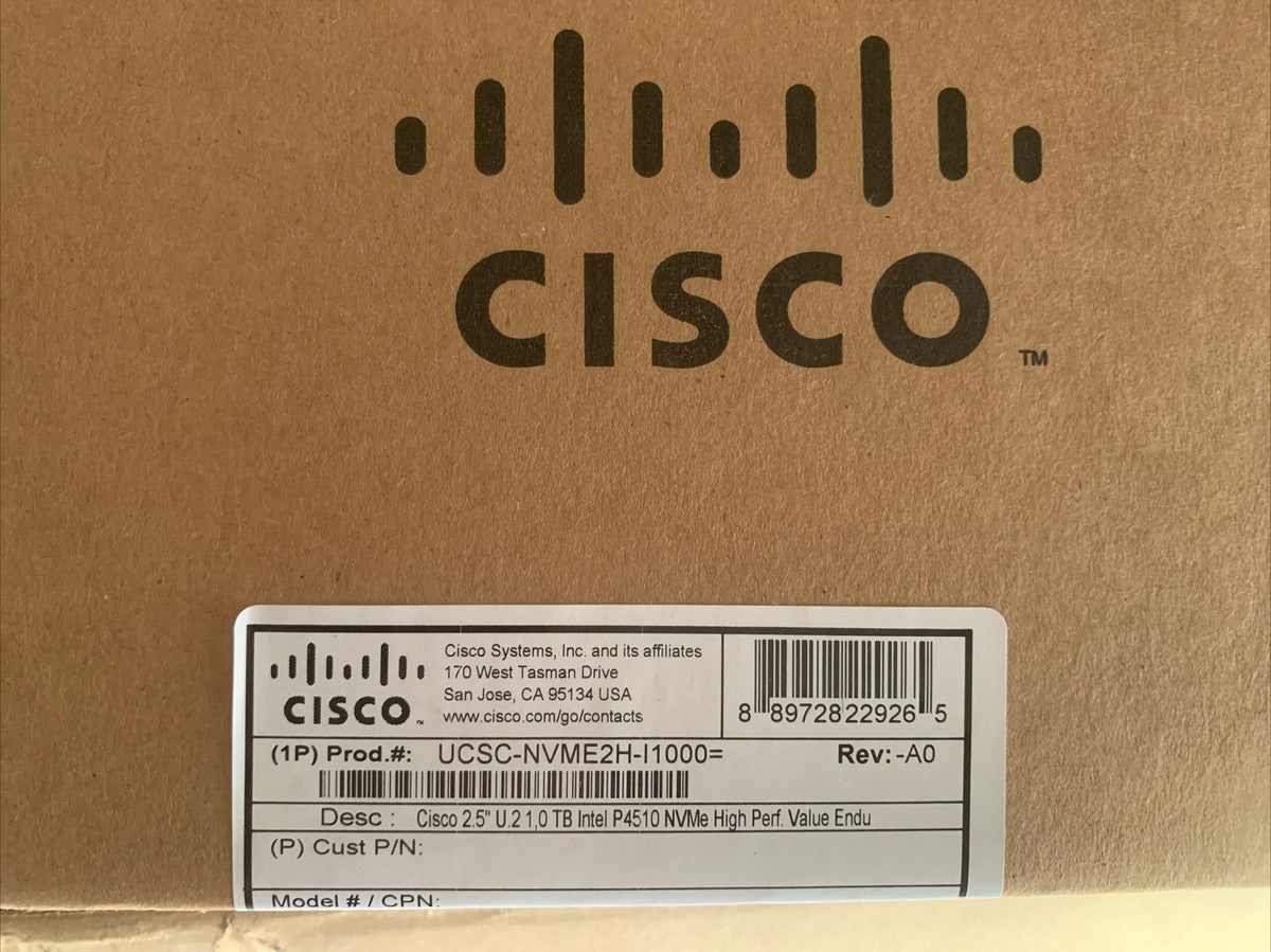 Disque SSD Cisco Intel P4510 1 To NVMe U.2 échangeable à chaud pour HyperFlex M5