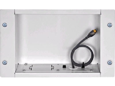 This recessed cable management and power storage box from PEERLESS offers a smart, low-profile installation solution for flat panel displays. Designed to mount either horizontally or vertically, it provides optimal flexibility depending on the application. The IBA2-W features heavy-gauge steel construction and includes cable ties and grommets for a clean, organized finish behind the wall.