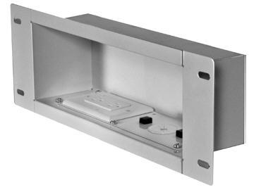 The Peerless-AV IBA3AC-W is a recessed cable and power storage accessory that streamlines cable management in media installations. Featuring a surge-protected duplex receptacle and cold rolled steel construction, it enables clean, professional setups behind wall-mounted displays. Its versatile design accommodates vertical or horizontal orientation and eliminates external cable clutter.