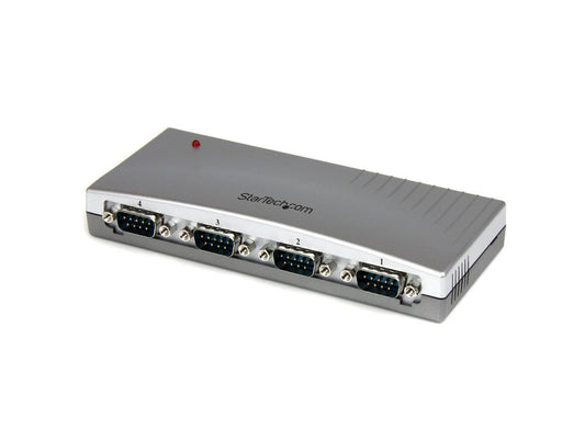 Add four RS232 serial ports to any notebook or desktop using a single USB port with the StarTech 4-Port USB to RS232 Adapter. This external, wired solution supports up to 921 Kbps transfer rate and features DB9 connections for easy device integration. Ideal for commercial, industrial, or legacy system applications.