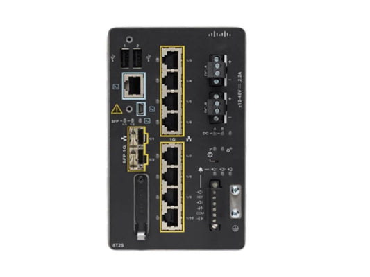 The Cisco Catalyst IE3300-8T2S-E is a rugged, modular industrial switch designed for high-performance networking in challenging environments. Featuring eight 10/100/1000BASE-T copper ports and two Gigabit SFP uplinks, it delivers secure and reliable connectivity for industrial applications. With support for Layer 2 and 3 protocols, advanced routing, and industry standards, it provides high availability, manageability, and flexibility over a wide input voltage range of 9.6 to 60V DC.
