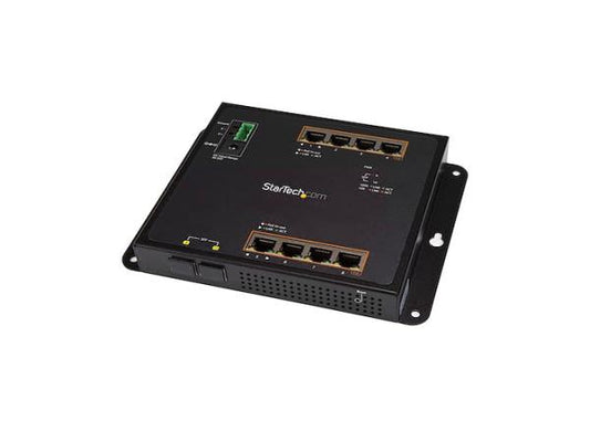 The STARTECH Industrial 8+2 Port Gigabit PoE+ Switch is designed for rugged environments, offering 8 PoE+ RJ45 ports, 2 SFP slots, and IP-30 rated housing. With support for up to 30W per PoE port, an extended temperature range of -40°C to 75°C, and a MTBF of 500,000 hours, this L2 managed switch is built for high reliability in industrial applications. It can be DIN-rail or wall-mounted, giving users flexible deployment options.