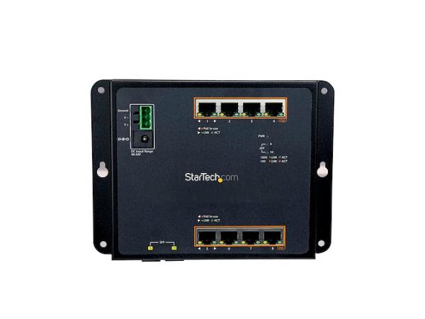 The STARTECH Industrial 8+2 Port Gigabit PoE+ Switch is designed for rugged environments, offering 8 PoE+ RJ45 ports, 2 SFP slots, and IP-30 rated housing. With support for up to 30W per PoE port, an extended temperature range of -40°C to 75°C, and a MTBF of 500,000 hours, this L2 managed switch is built for high reliability in industrial applications. It can be DIN-rail or wall-mounted, giving users flexible deployment options.
