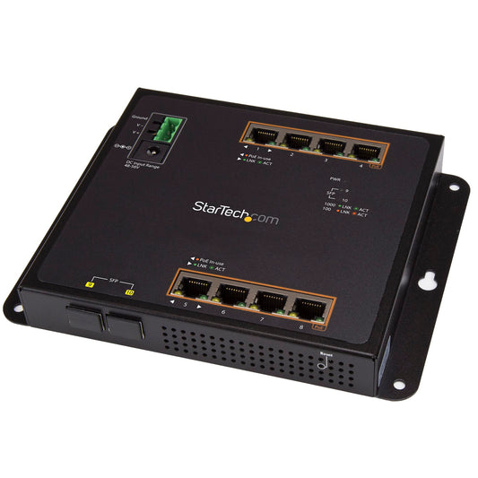 Commutateur industriel STARTECH 8+2 ports Gigabit PoE+, IP-30, montage DIN