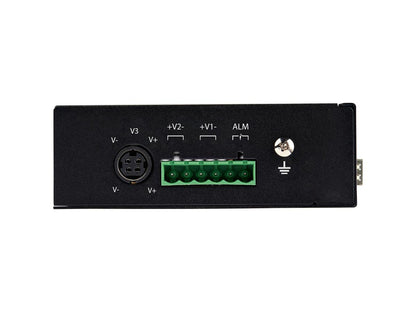 The StarTech IES1G52UPDIN is a rugged, industrial-grade 6-port Gigabit Ethernet switch built to operate in demanding environments with high power-over-Ethernet (PoE+) support. Featuring four PoE+ RJ-45 ports and two SFP slots, this unmanaged switch is ideal for dynamic deployment in environments requiring high uptime, with a hardened IP-30-rated housing and MTBF of over 500,000 hours.